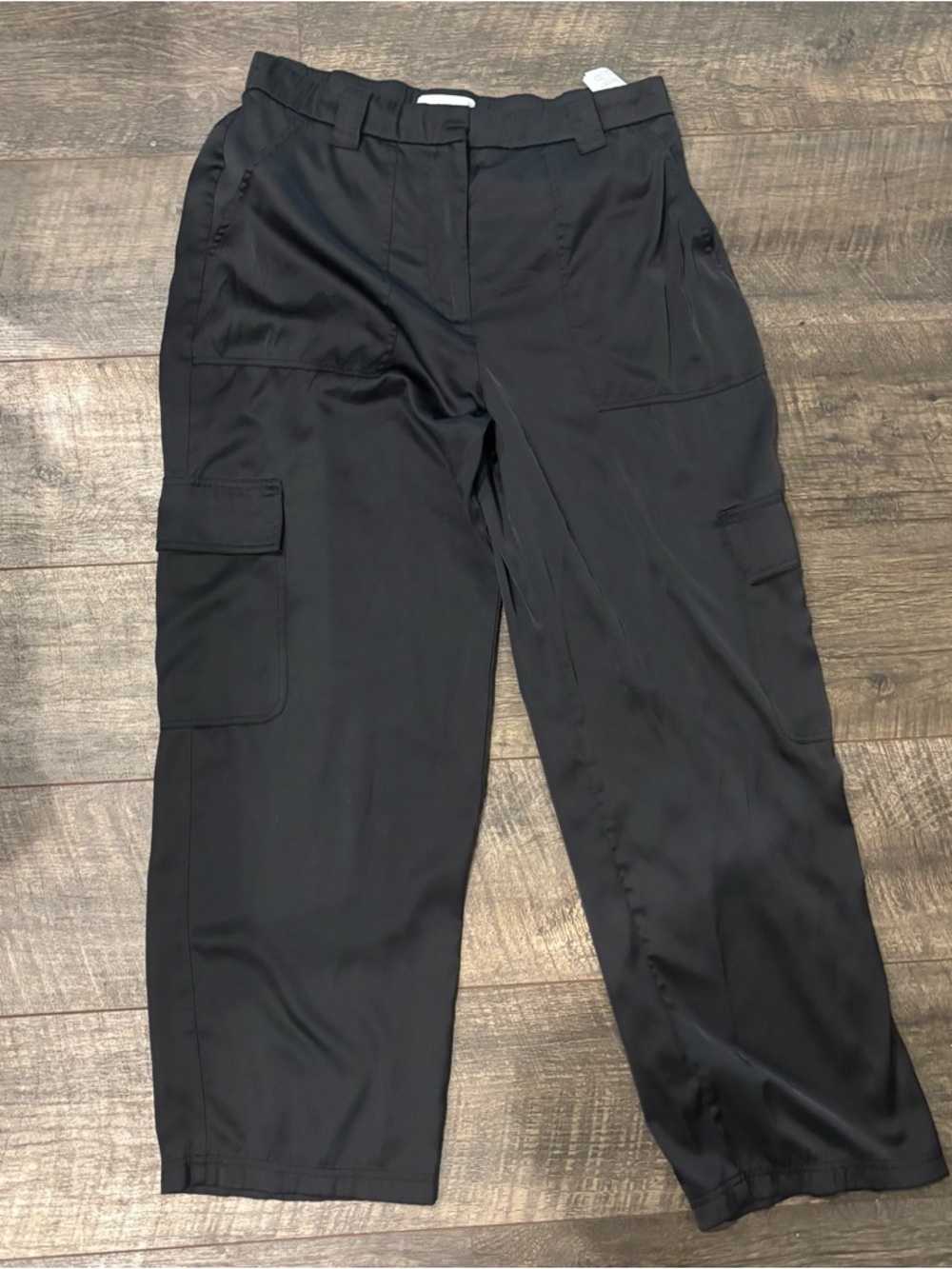 Abercrombie satin Black Cargo-Style Wide Leg Pants